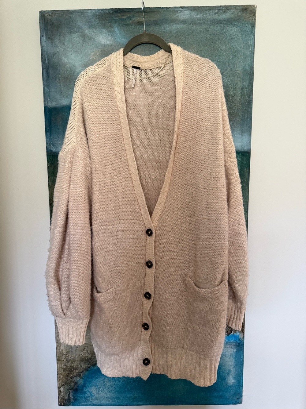 Free People Beige Cream Button-Front Oversized Cardigan